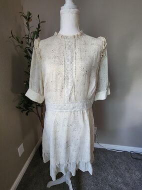 Allegra K Cream Lace-Trim Mini Dress